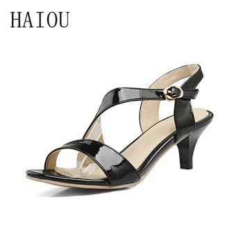 New 2017 Fashion Basic Simple Women Summer Shoes Sandals Thin Heel Open Toe Sandals Black Low Heels Shoes Peep Toe Large Size