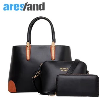 Aresland Women's Fashion Composite Bag 3 Pc / set Pure Color Lash Package Multiple Purse shoulder bad Crossbody Bag Handbag