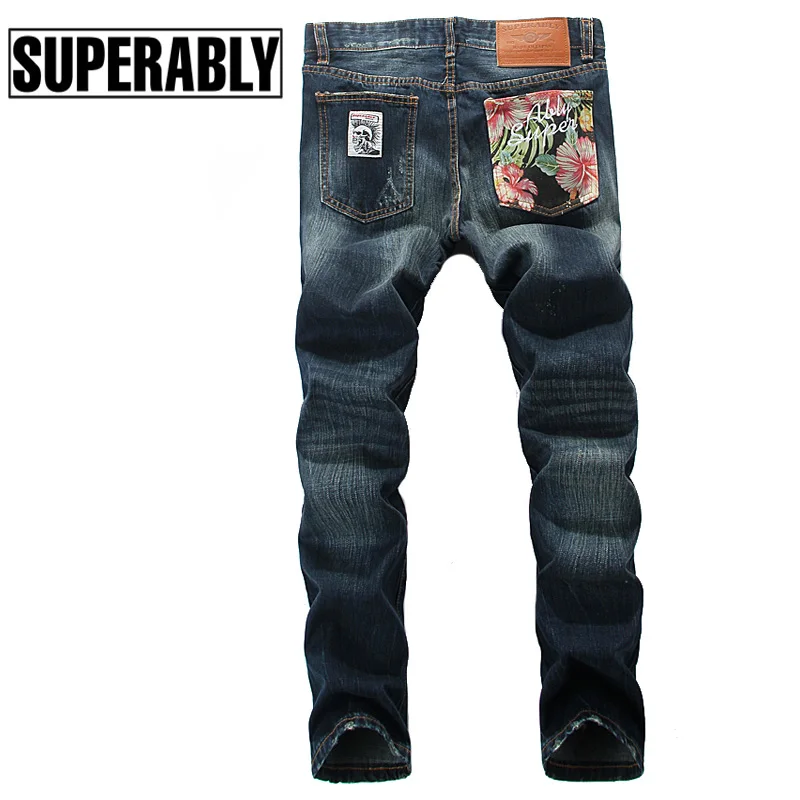 Fashion Designer Men Jeans Slim Fit Denim Stripe Jeans Mens Pants Street Wear Brand Jeans Men Elegant Unique Pocket