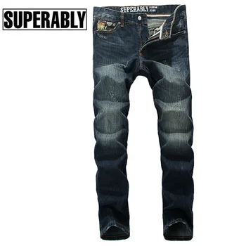 Fashion Designer Men Jeans Slim Fit Denim Stripe Jeans Mens Pants Street Wear Brand Jeans Men Elegant Unique Pocket