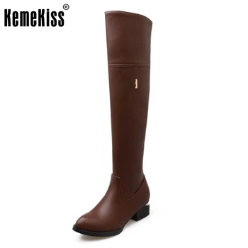 New Fashion Female Pointed Toe Over Knee Long Boots Women Square Heel Shoes Woman Brand Autumn Winter Knight Boot Size 34-46
