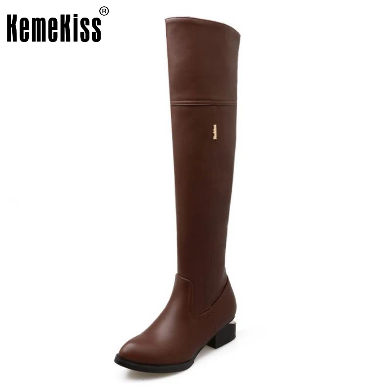 New Fashion Female Pointed Toe Over Knee Long Boots Women Square Heel Shoes Woman Brand Autumn Winter Knight Boot Size 34-46