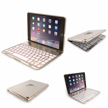 Brief Aluminum Backlit Bluetooth Keyboard Smart Folio Case 7 Backlight For iPad Mini 4