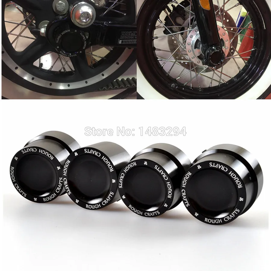 2Pair Rough Crafts Black Aluminum Axle Nut Covers Bolt Kit Fits For Harley Sportster XL883 XL1200 Dyna Touring V-Rod
