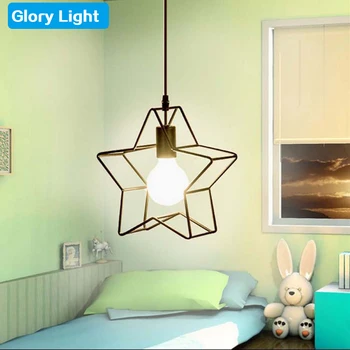 Glory Light Minimalist Star Mini birdCage Pendant Lights Vintage Rustic Geometric iron Lamp Living Room black/white lighting