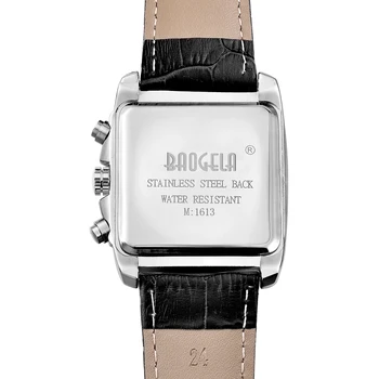 Baogela Men's Classy Vintage Stainless Steel Rectangle Case Leather Band Luxury dress Watch relogio masculino