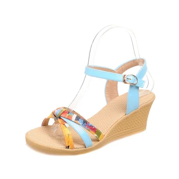 Women Sandals Ankle Strap Open Toe Platform Wedge Low Heels Medium Buckle Fashion Sexy Red Blue Pink Yellow Summer Ladies Shoes