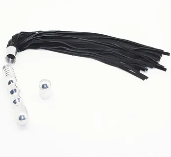Suede flogger with metal anal plug, real leather whip metal handle, multi-function flogger sex toys for couple