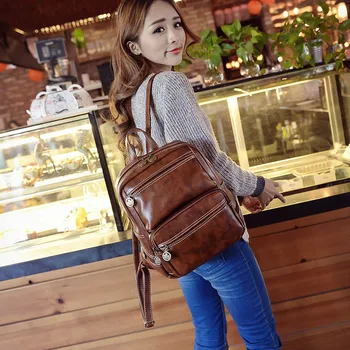 Vintage Backpack Women Leather Rucksack 2017 PU Leather School Bag For Teenage Girls Travel Bags mochila XA469H