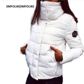 SMFOLW Fashion women's Winter Jacket Down Cotton Coat Parka Thick Warm Turndown Collar Short Jackets Quilted Padded Outerwear