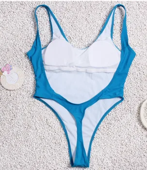 1pcs Blue Bathing Suits Sexy Monokini Swimsuit One Piece Swimwear Bandage Elastic Bodysuit Backless Thong Bottom E524