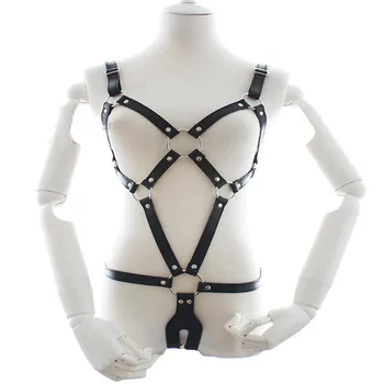 New Sexy Lingerie Foreplay Cupless Chastity Slave Harness Restraints Bondage Halter Open Crotch Fetish Wear Teddy Cupless Bra