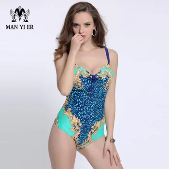 MANYIER Women One Piece Large Size E/F/G Cup Swimsuit Triangle Monokini Beach wear 2016 Conservative Thin bathing suit