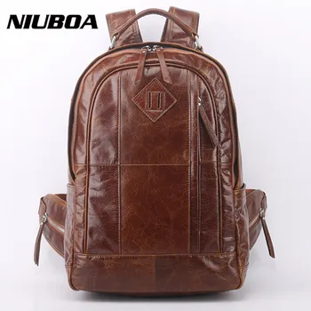 NIUBOA Genuine Leather Backpack Men Leather Travel Backpacks Man Vintage Big Casual School Shoulder Bags Rucksack