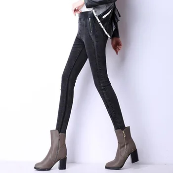 2017 New Fashion Slim Thin Double Zipper boyfriend Jeans woman Big Yards Elastic High Waist Casual Pencil Pants For Women TC005