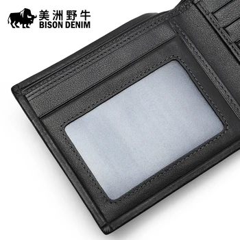 BISON DENIM Brand Men Wallet Genuine Leather Credit Card Holder Top Cowhide Purse Credit Card Wallet Men's Wallet