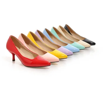 Odetina 2017 Brand Candy Color Women Kitten Heel Pumps Pointed Toe Elegant Ladies Office High Heels Dress Pumps Big Size 31-48
