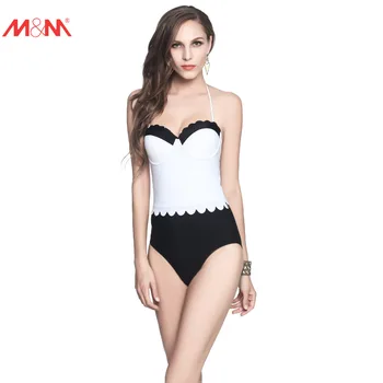 M&M Patchwork Backless Lace Push Up One Piece Swimsuit Brazilian Halter Women Sexy Swimwear Patchwork Strappy neck Bathing Suit