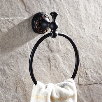 Antique Bathroom Towel Rings Black Oil Finished Europe Brass Carved Towel Holder shelf Bathroom Accessories Products AB