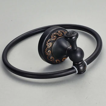 Antique Bathroom Towel Rings Black Oil Finished Europe Brass Carved Towel Holder shelf Bathroom Accessories Products AB