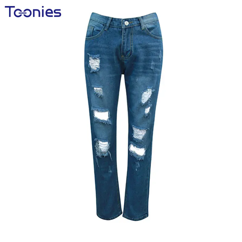Women Jeans Hole Ripped Jeans Female Spring Summer 2017 New Type Denim Pants Denim Trousers Straight Mid Waist Plus Size S-XL