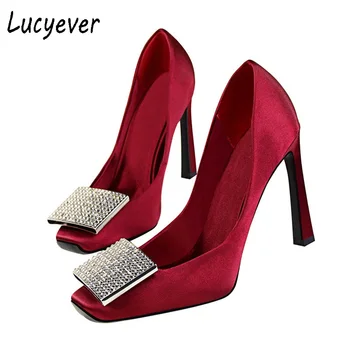 Lucyever 2017 Spring Autumn Women's High Heels Shoes Woman Fashion Rhinestone Buckle Pumps Sexy Elegant Party Wedding Shoes