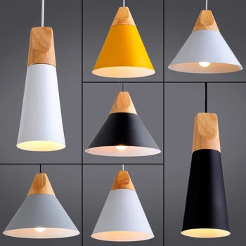 Modern Novelty Pendant Lights Colorful Restaurant Bar Lamps Siple Nordic Style Wood Iron Paint Process 90-260V E27