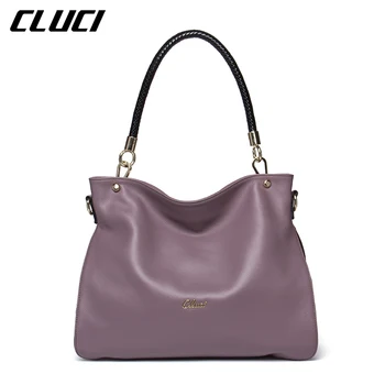 CLUCI Women's Shoulder Bag Genuine Leather Fashion Black/Red/Purple/Blue Women Handbags Neverfull Totes Luxury Soft Shoulder Bag