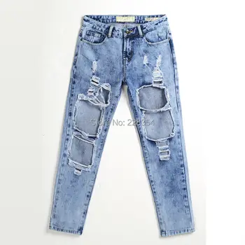 Women's Vintage boyfriend slouchy Big Ripped Destroyed Washed Out jeans Denim Distressed punk rock trousers pants for women
