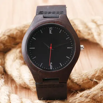 Luxury Nature Wooden Watch Minimalist Bamboo Black Genuine Leather Fashion Men Cool Quartz Analog Wrist Watch Novel Clock Gift