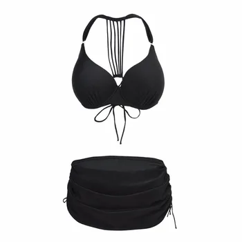 Sexy Plus size Swimwear Women Bikini 2017 Swimsuit High Waist Bathing Suit Push Up Two Piece Swim Suit Beach Bikinis Set Black