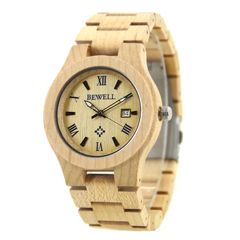 BEWELL Wooden Mens Watches Daily Life Water Resistant Top Brand Luxury Wood Watch with Retail Box Erkek Kol Saati 127A