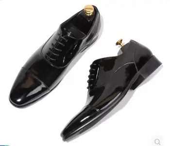 Hot 2017 Men's leather shoes paint wedding shoe business suits the glossy fashion cowhide SanJieTou oxfords male / 38-44