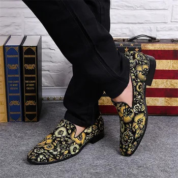 Floral Print Design Casual Shoe Genuine Leather Men Loafers Mens Driving Shoes Comfortable Slippers Shoes Slip-on Creepers Flats