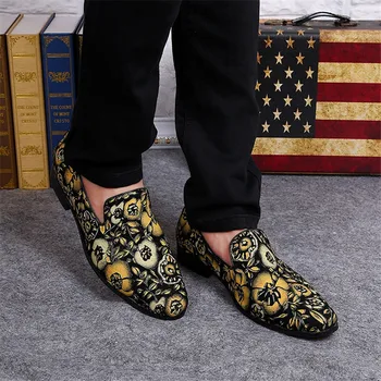 Floral Print Design Casual Shoe Genuine Leather Men Loafers Mens Driving Shoes Comfortable Slippers Shoes Slip-on Creepers Flats
