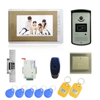1 set) Video Door Phone Door Bell Intercom Color Monitor Access Control Exit button Remote Unlock RFID key For