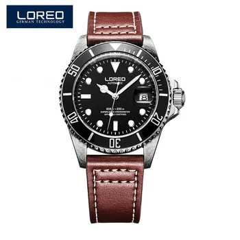 LOREO Sapphire Automatic Mechanical Auto Date Men Watch Stainless Steel Waterproof Leather Watch Relogio Feminine AB2037
