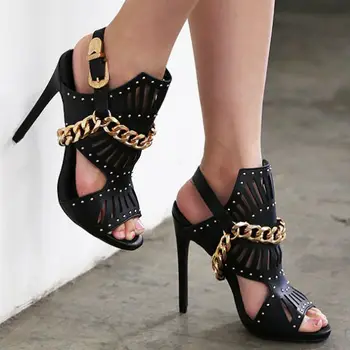 Summer leather sandals women high heels gladiator sandal women sexy chain ankle strap open toe sandal