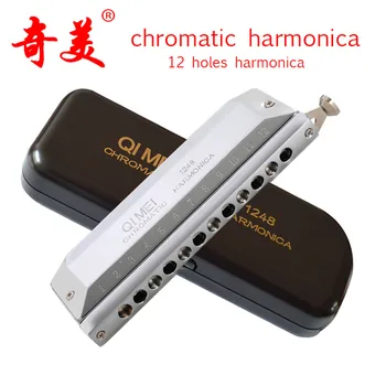 Chromatic Harmonica QIMEI 12 Holes/48 Tones Professional Wind Musical Instrument Adult Student C1-D4 Quality Mouth Organ Gifts