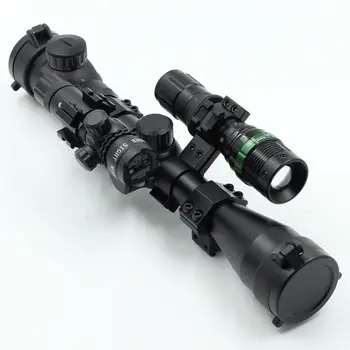 3 in1 high definition 3-9X40EG Riflescope +flash light+red laster set scope sight with mount for hunting gun bird watch