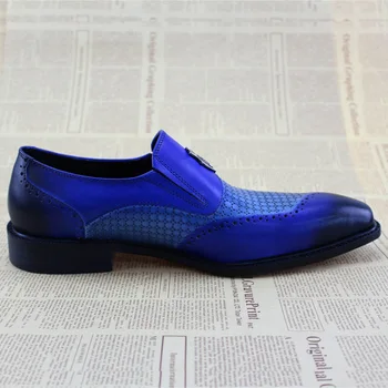 FELIX CHU Mens Luxury Formal Dress Shoes Genuine Cow Leather Crocodile Skin Style Fashion Loafers Flat Heel Blue Shoes 1815-011