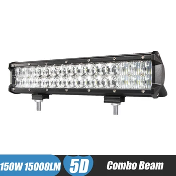 150W 15000lm Combo LED Light Bar 5D 15'' Inch Offroad LED Work Light for Truck SUV ATV 4x4 12V 24v Trailer Camper Driving Light