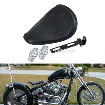 Motorcycle Leatheroid Solo Spring Seat With Flame Pattern For Harley FXS FLS FLSTC FLSTN FLSTF 2008-