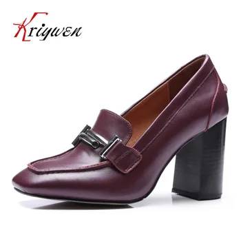 New Spring high heeled shoes cow leather pumps metal decoration classics sexy lady pumps concise female party career shoes