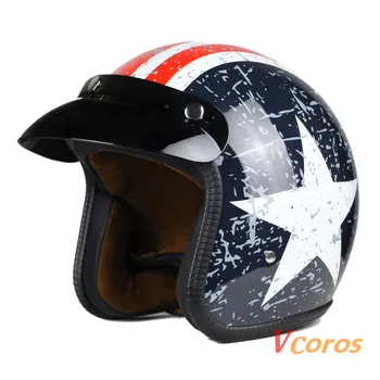 Vcoros rebel star style helmets casco moto capacete 3/4 open face vintage motorcycle helmet 3 snap Jet retro helmet DOT