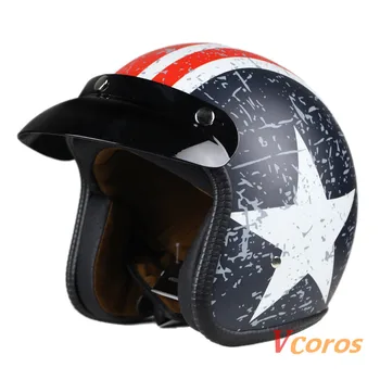 Vcoros rebel star style helmets casco moto capacete 3/4 open face vintage motorcycle helmet 3 snap Jet retro helmet DOT