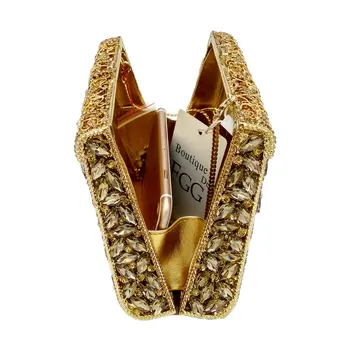 Diamond Rhinestones Women Gold Evening Bag Box Clutch Bridal Wedding Banquet Shoulder Handbags Purses Crystal Metal Clutches