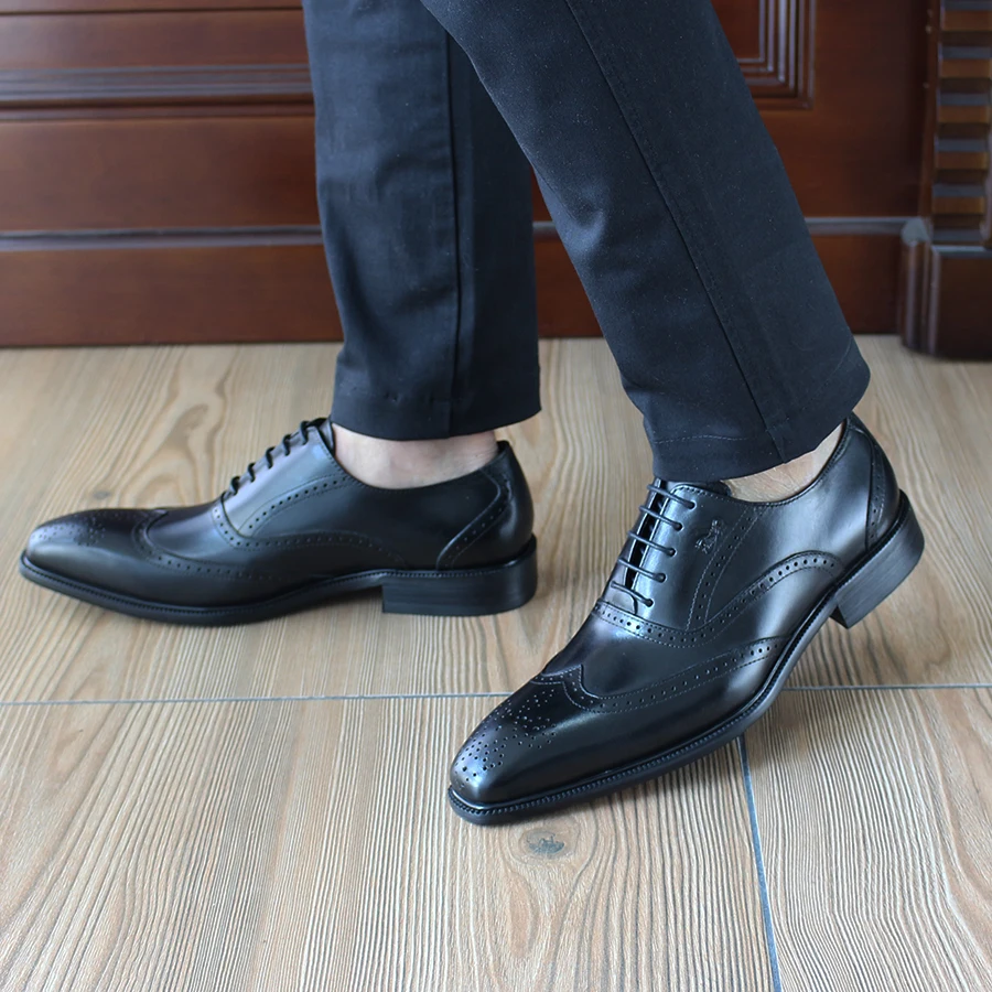 FELIX CHU 2017 Formal Genuine Leather Black Lace Up Oxford Men Dress Shoes Mens Square Toe Office Party Suit Flats 1815-928