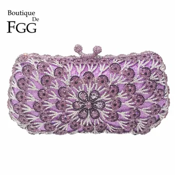 Socialite Purple Crystal Clutch Evening Bags For Women Mini Handbags Hollow Out Diamond Party Wedding Clutch Bridal Shoulder Bag