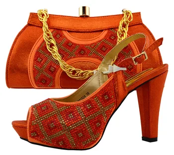 Nigeria Desgin Woman Pumps Shoes And Bags Set Italian Summer High Heels Shoes And Bag Set For Party Size 38-43 Orange MM1024